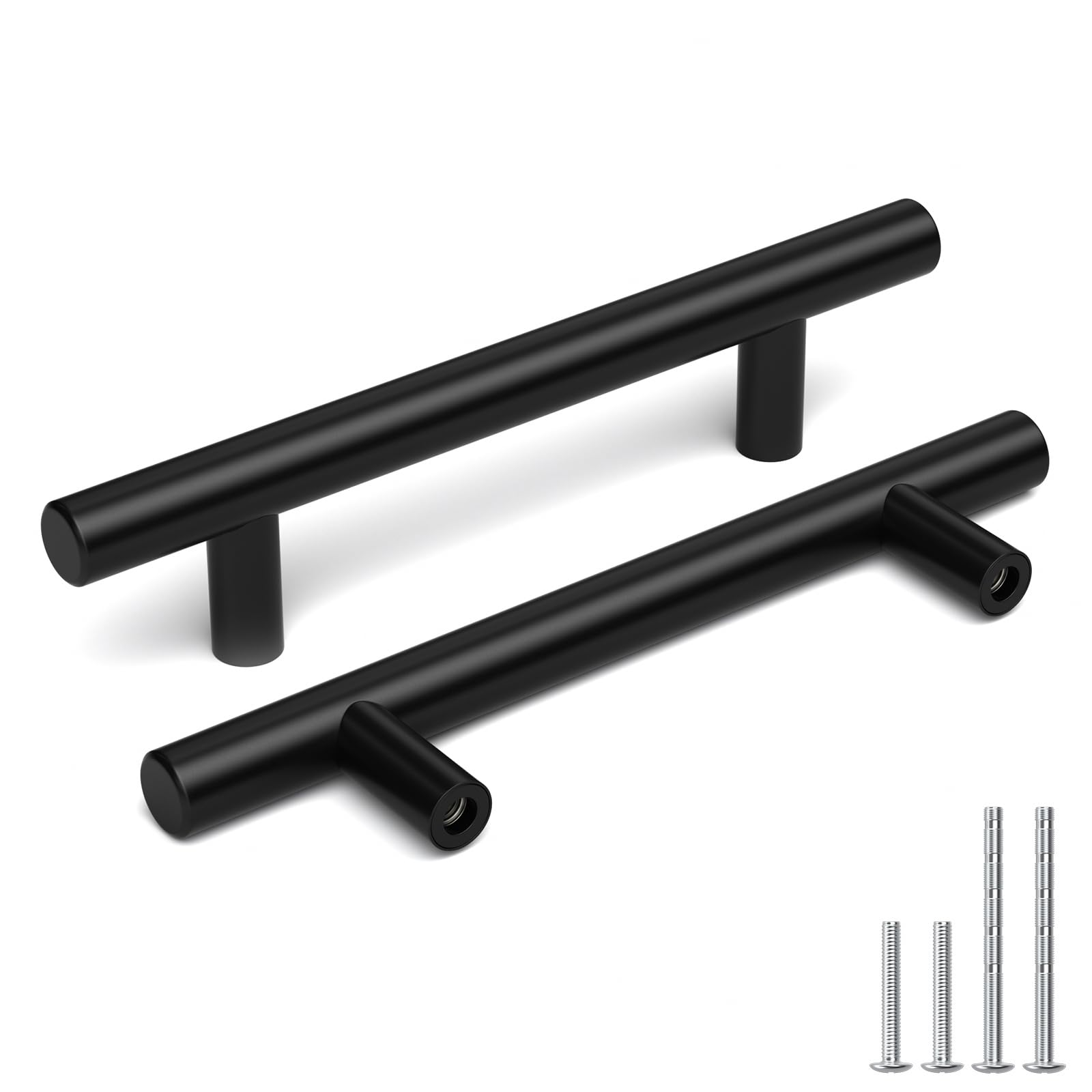 goldenwarm 5 Pack 96mm Stainless Steel Cabinet Handles Modern Black Cabinet Drawer Pulls Kitchen Wardrobe Handles