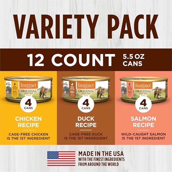 INSTINCT ORIGINAL PATE WET CAT FOOD, GRAIN FREE RECIPE – VARIETY PACK, 5.5 OZ. CANS (PACK OF 12)