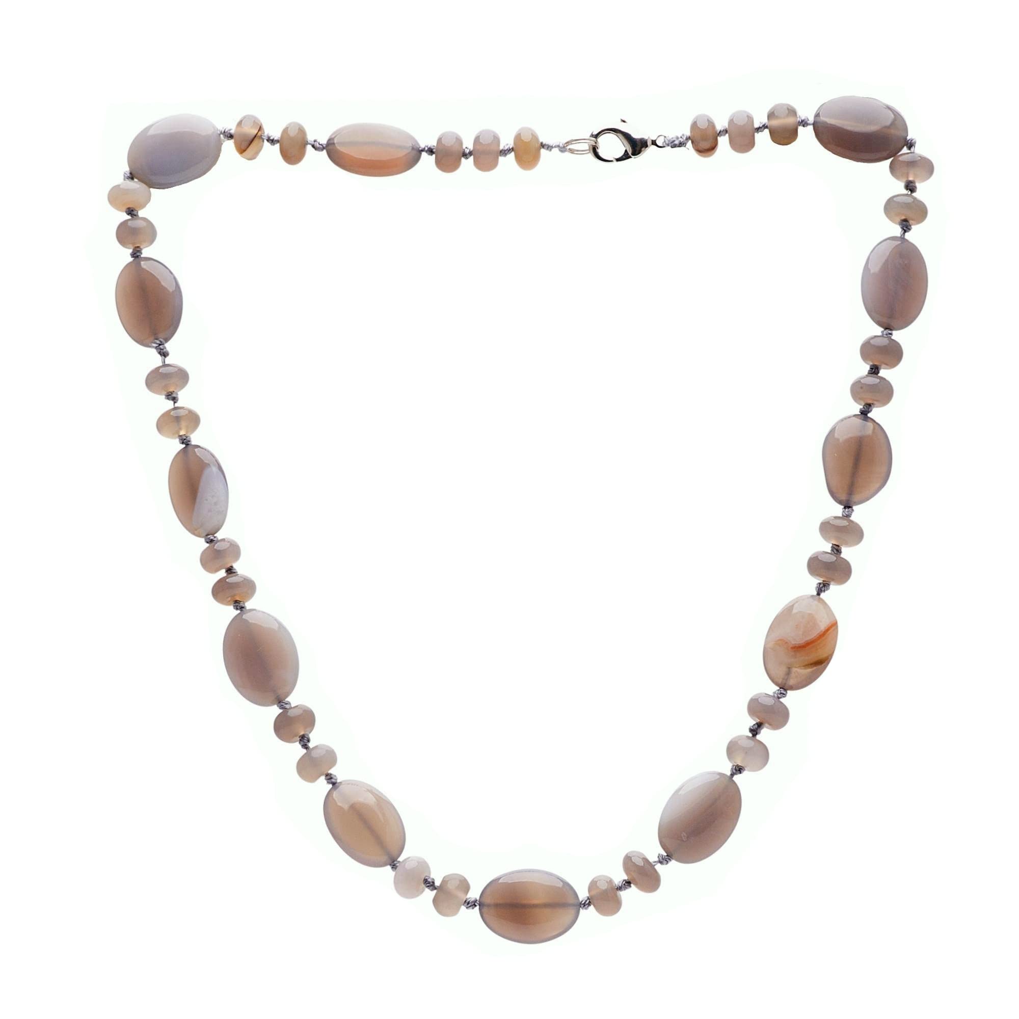 Treasure Bay Womens gemstone Beaded Necklace | 8-16mm Natural Gemstone Beaded Necklace for Women and Girls (Grey Agate)