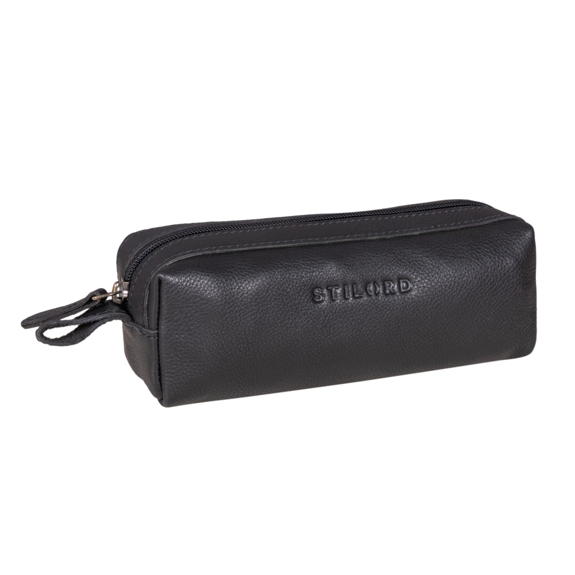 STILORD "Linus" Pencil Case Leather Pen Case Pouch Office University College Women Men Stationary Vintage Leather Colour:Black