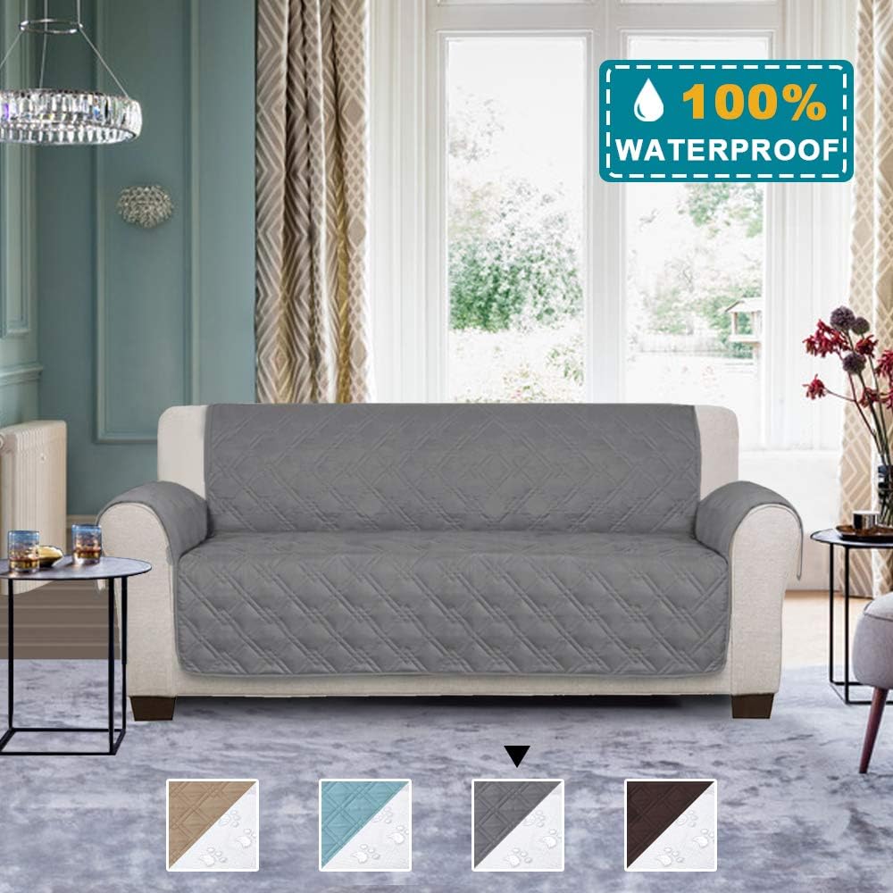 100% Waterproof Sofa Cover Couch Cover 3 Cushion Sofa Slipcover for Living Room Furniture Protector Cover with Non Slip Backing for Pets Kids Children Dog Cat (Sofa, Grey)