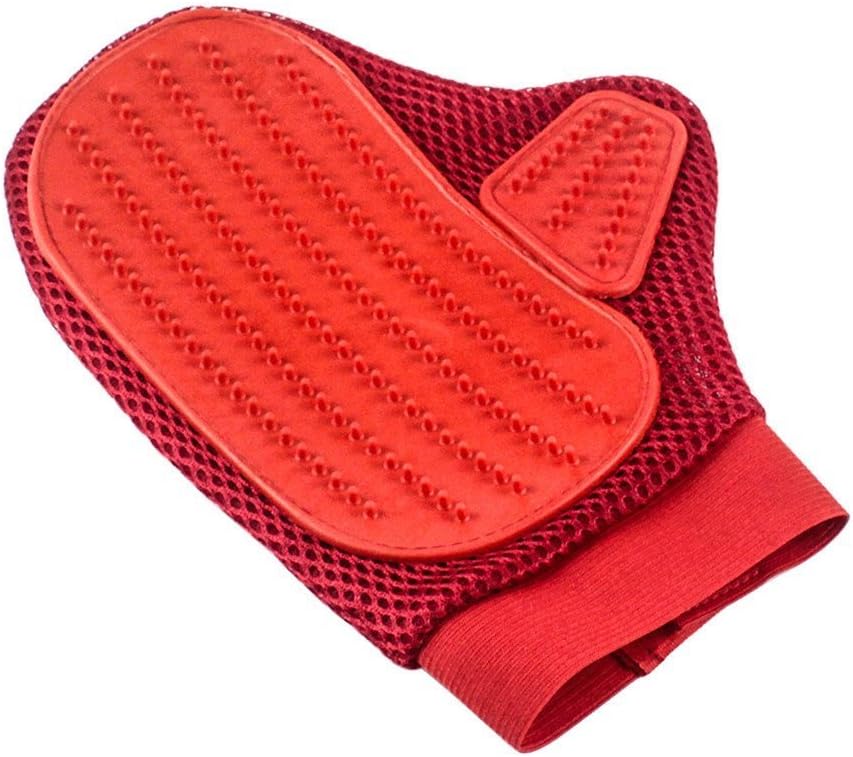 BUTEFO Pet Brush Glove, Dog Grooming Glove Brush Deshedding Glove for Gentle and Efficient Pet Grooming (Red)