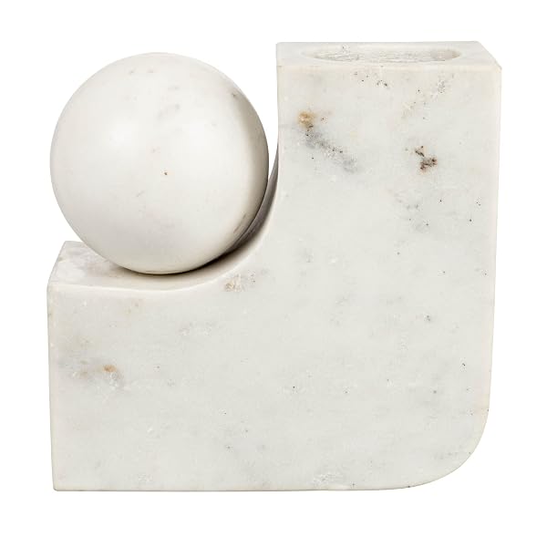BLOOMINGVILLE MODERN MARBLE CANDLE HOLDER WITH BALL, WHITE