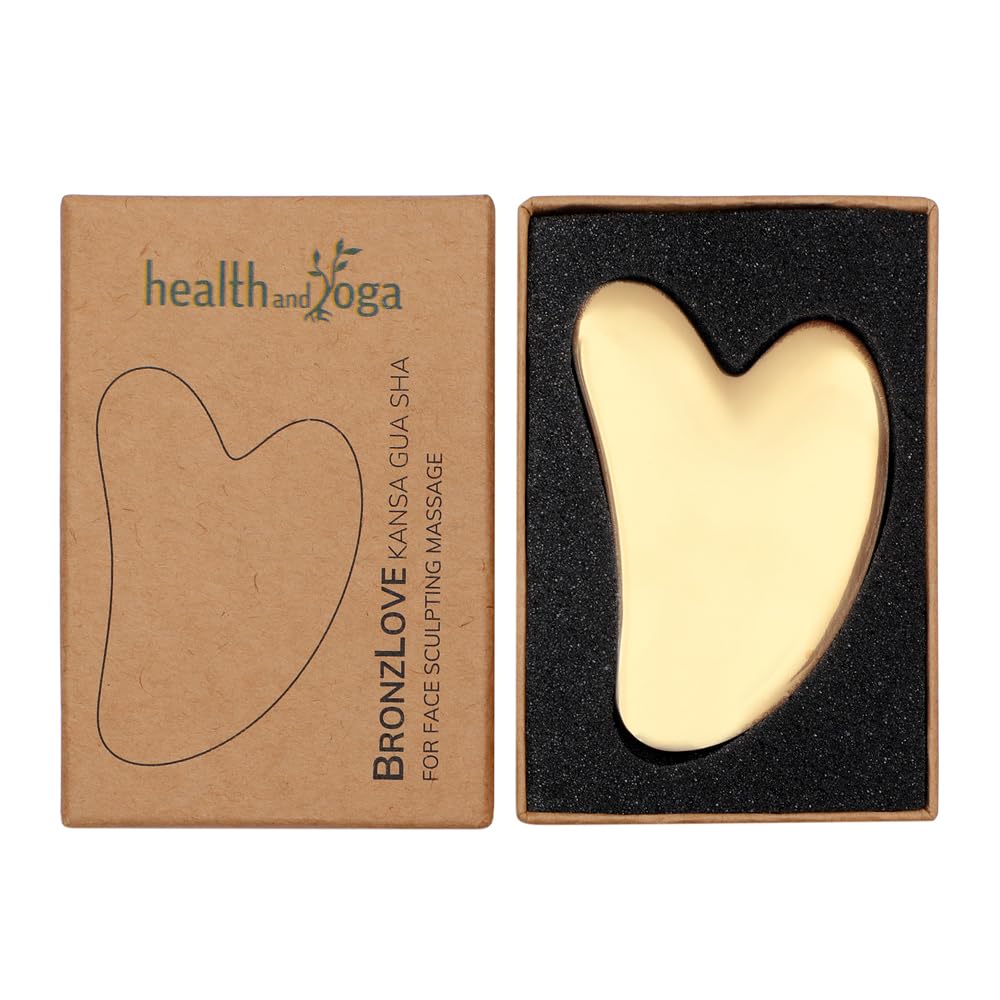 HealthAndYoga Ayurveda BronzLove Kansa Gua Sha Massage Tool with Beauty Face Oil - Soft Tissue Sculpting for Face & Neck, Scraping for Breaking Scar Tissue - Heart Shape Premium Bronze Beauty Tool