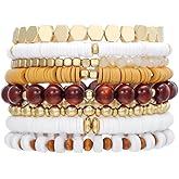 Blue Drop Boho Bracelets Surfer Heishi Crystal Beaded Multilayer Stackable Bracelet for Women Summer Beach Vacation Bohemian Jewelry