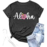 Hawaiian Shirts for Women Aloha Flower Shirt Hawaii Trip Tee Summer Casual Beach Vacation Tops Short Sleeve