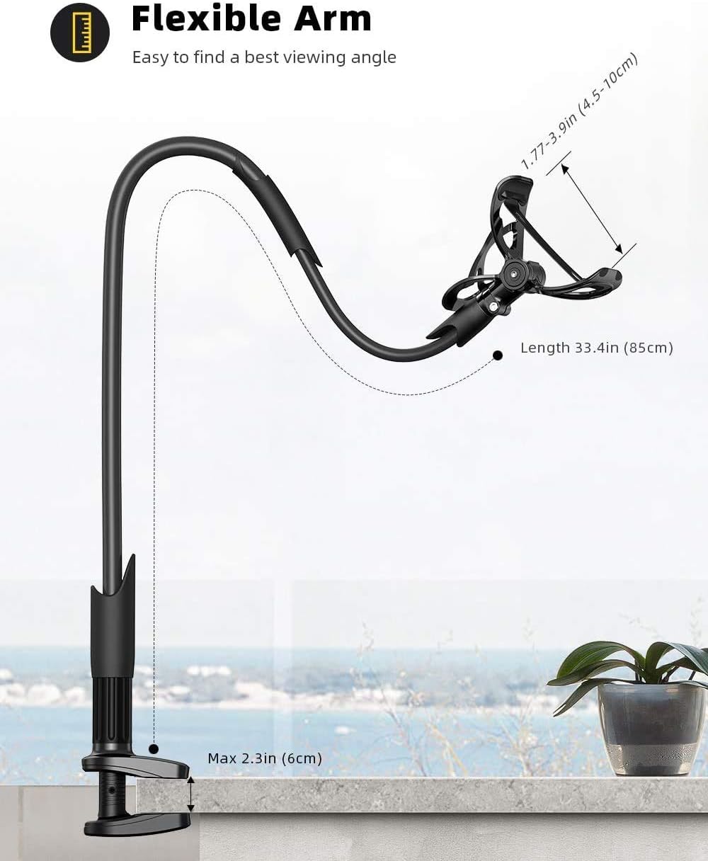 Phone Holder Bed Gooseneck Mount - Lamicall Flexible Arm 360 Mount Clip Bracket Clamp Stand for Cell Phone XS Max XR X 8 7 6 Plus 5 4, S10 S9 S8 S7 S6, Overall Length 33.4In(Black)