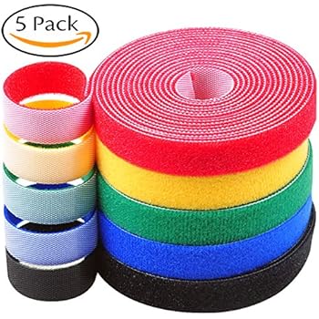 Darller 5 Roll Reusable Cable Straps Cable Ties Hook & Loop Nylon Fastening Tape Wire Organizer for Cords Cable Management (Totally 33 ft)
