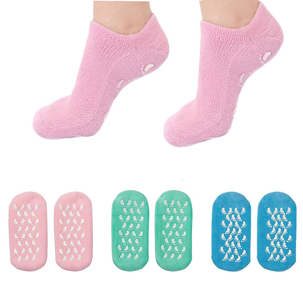 Moisturizing Socks 3 Pair Ultra-Soft SPA Socks Gel Lined Feet Care Treatment for Repairing Softening Feet Dry Cracked (Gel Socks) : Beauty