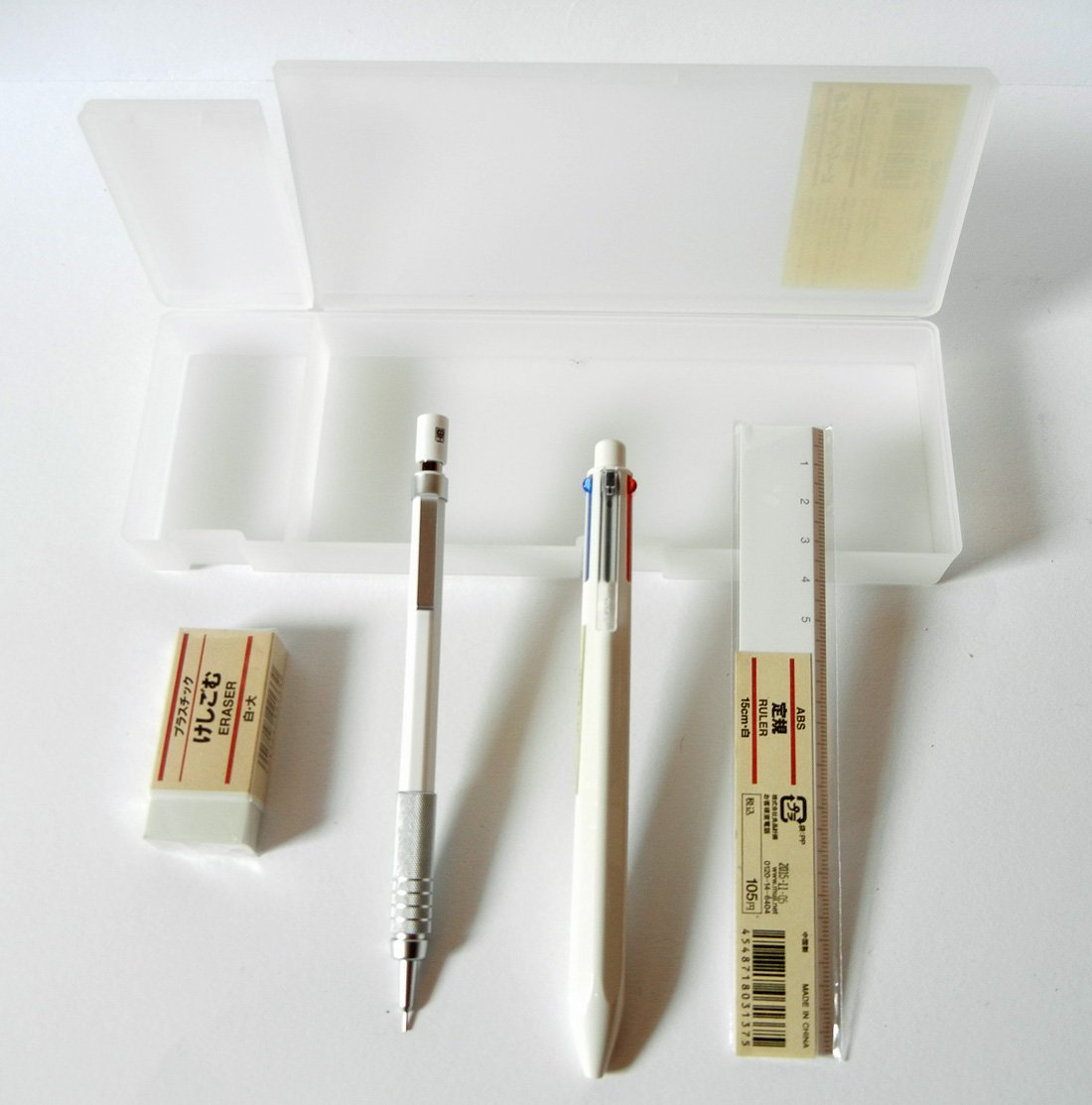Muji White Color Stationery Set [Case, Mechanical Pencil, 6 colors