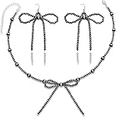 Aswitnove Western Jewelry Navajo Pearl Necklace and Bow Dangling Earrings Set for Women Handmade Beaded Vintage Bohemian Choker Turquoise Navajo Pearls Jewelry for Cowgirl Country Concert Gifts