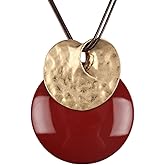GelConnie Long Necklaces for Women Boho Large Pendant Necklace Casual Bohemian Brown Leather Choker Sweater Circle Statement Stone Necklace