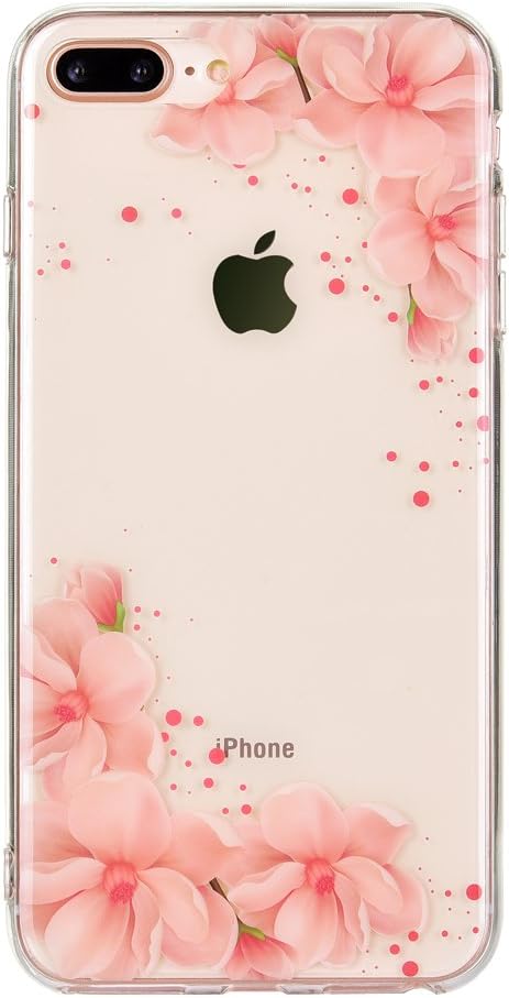 MURMAZ case for iPhone 8 Plus, iPhone 7 Plus case, Floral Flower Summer Tropical Clear Cute Design for Girls Woman [Hard PC Back + Soft Bumper] Ultra-Thin Protective Cover（Pink Blossom 8+）