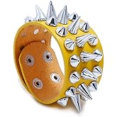 Caiyao Punk Gothic Tine Spike Rivet Bracelets Adjustable Studded Buckle Cuff Biker Leather Bangle Snap Button Wristband for Men Cool Personality Jewelry