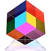 iKeelo Color Cube 50mm w/Stand, Cyan Magenta Yellow, Subtractive Color Mix | Mesmerizing Acrylic Prism for Desk Home Decor, Birthday Gifts, A Fun Conversation Starter