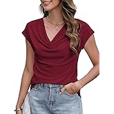 Poetsky Womens Fashion Cowl Neck Top for Women Dressy Short Sleeve Shirt Summer Top 2026 Casual Ladies Top Blouses