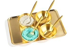 9 Pieces Stainless Steel Esthetician Supplies for Facials Set, Gold Mixing Bowls with Spoons & Large Skincare Tray, Spa Essen
