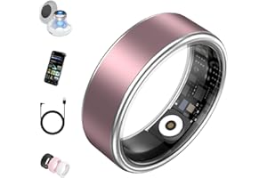 Oucscru Smart Ring for Women Men, Health Fitness Tracker, IP68 Waterproof, Long Lasting Batteries Sleep Ring with Charging Case and Protector, Remote Photography, No App Fees (Pink, 6#)