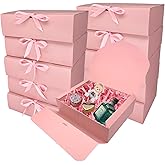 BoShahai 10 PCS Gift Boxes with Lids, 10.6x7.8x3.1 Inch Kraft Paper Gift Box, pink with Ribbon, Bridesmaid Proposal Box for Wedding, Packaging, Present, Birthday, Cupcake