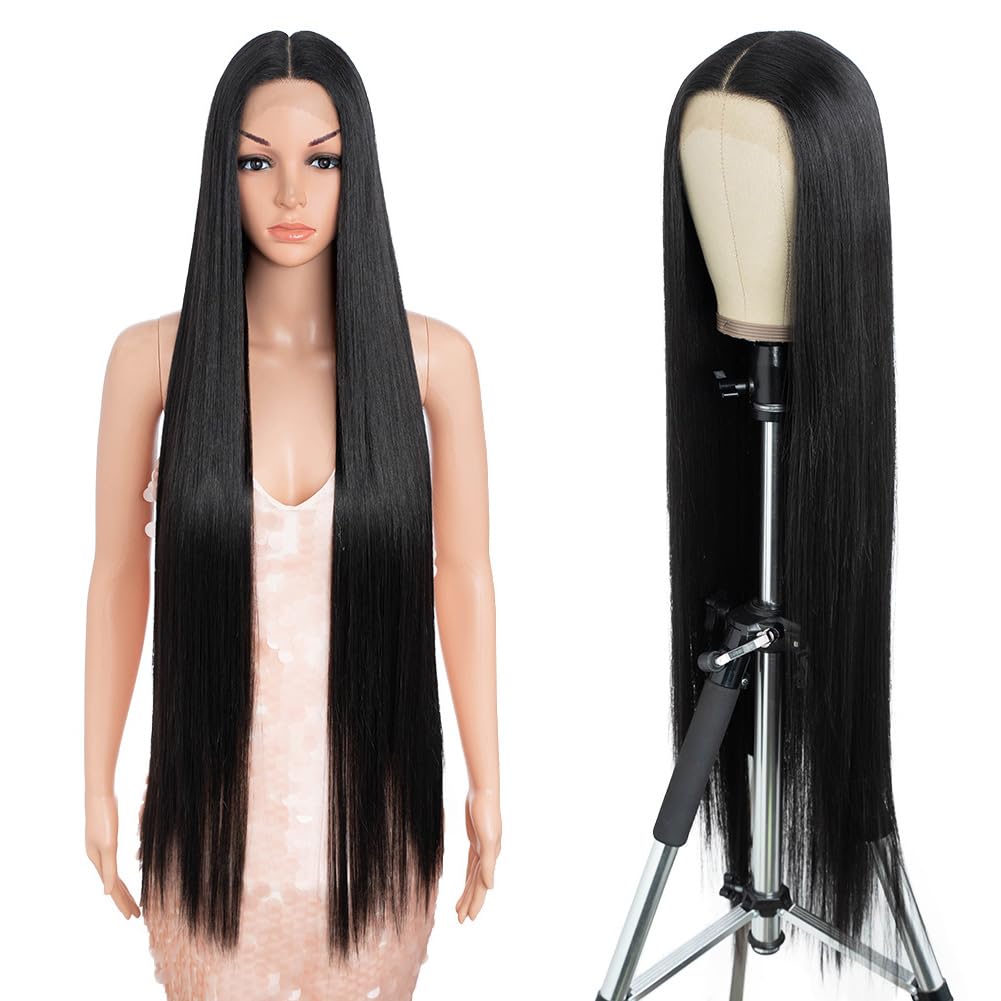 Style Icon Super Long Straight Lace Front Wig 38 Inches Long Wig for Women Synthetic Lace Front Wig Middle Part Lace Wig Pre Plucked with Baby Hair Heat Resistant Fiber (#4)