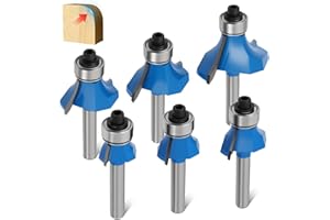 6 Pcs Roundover Router Bit Set,1/4 inch Shank,Radius in 1/8",7/32",1/4",5/16",3/8",1/2",Corner Rounding Over Edge Forming Rou