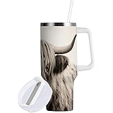 YETTASBIN Highland Cow 40 oz Tumbler with Handle, Stainless Steel Vacuum Insulated Sports Water Bottle, Leak-proof Travel Coffee Mug Cup with Lid and Straw for Water, Iced Tea or Coffee