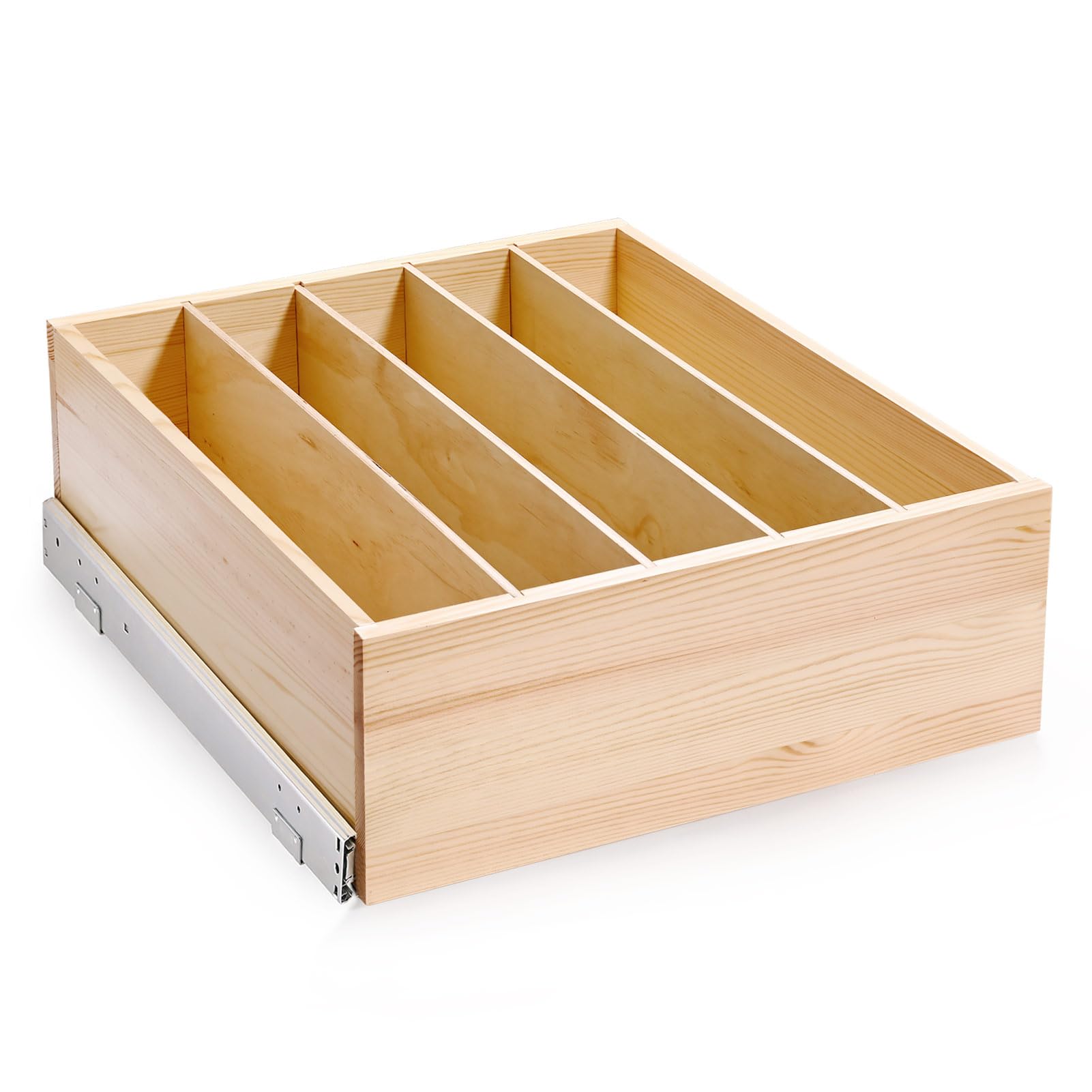 Photo 1 of Mulush Pull Out Cabinet Organizer with Divider, 19''W×21''D×7''H Soft Close Wood Drawer for Kitchen Pantry, Finished, Heavy-Duty, Bottom Assembly (Wood Drawer Part Width is 18'')