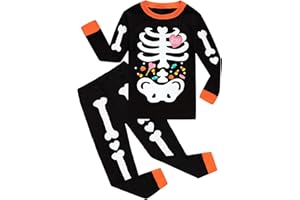 CM-KID Toddler Boys Halloween Pajamas Glow in The Dark Skeleton Pjs Cotton Sleepwear 2 Piece Pant Sets Kids Halloween Clothes 2-12T