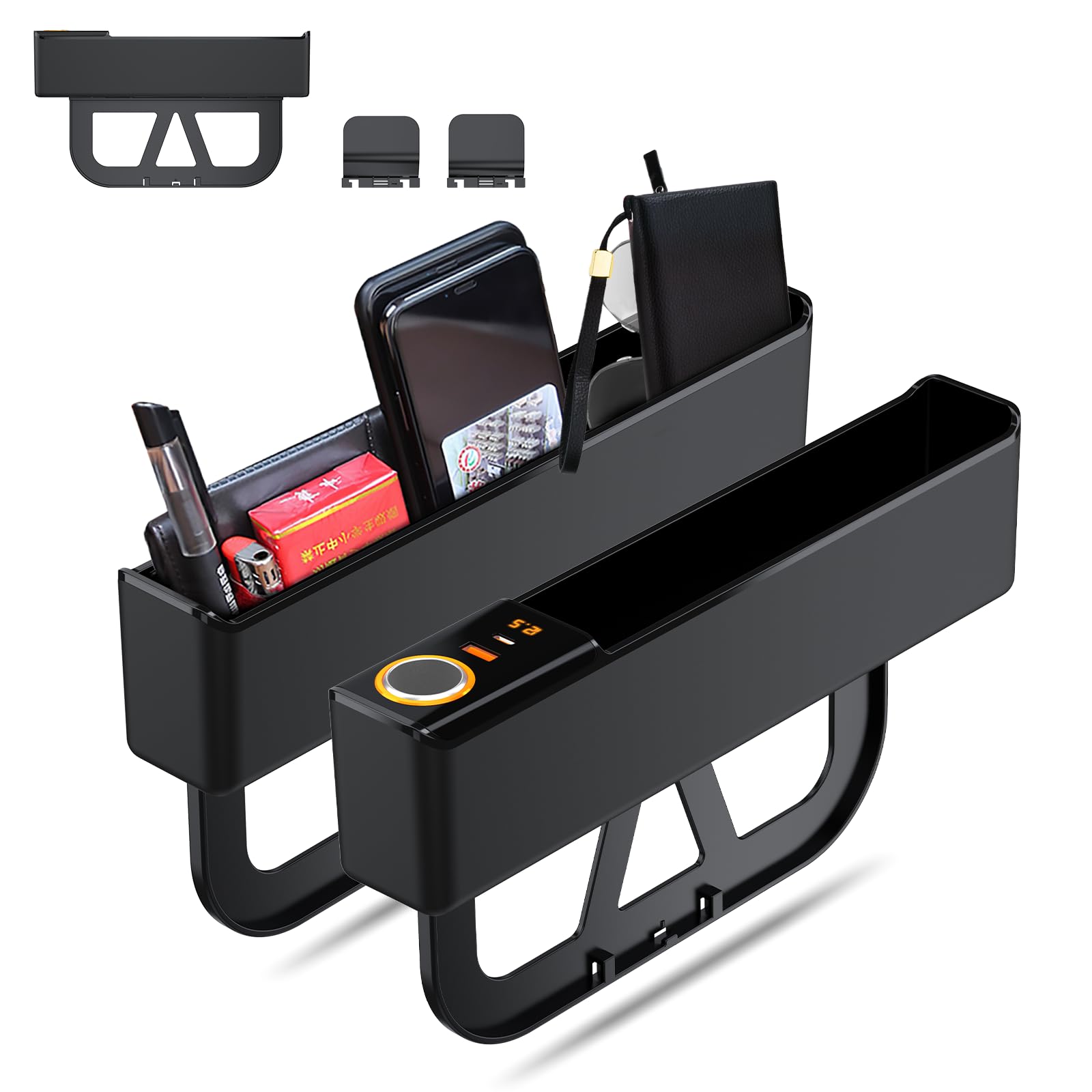 Photo 1 of Howdcheng 190W Car Seat Gap Filler Organizer,4 In 1 Charging Car Organizer and Storage Box,Base Removable Seat gap filler for Car Organizer Front Seat,2 Pack (Small)