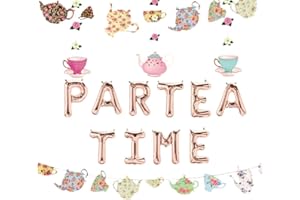 LaVenty 5 PCS Par TEA TIME Balloons Tea Party Birthday Banner Tea Party Decorations LET'S PAR TEA Party Decor Par Tea Baby Shower Decor Par Tea First Birthday Par Tea 2nd Birthday