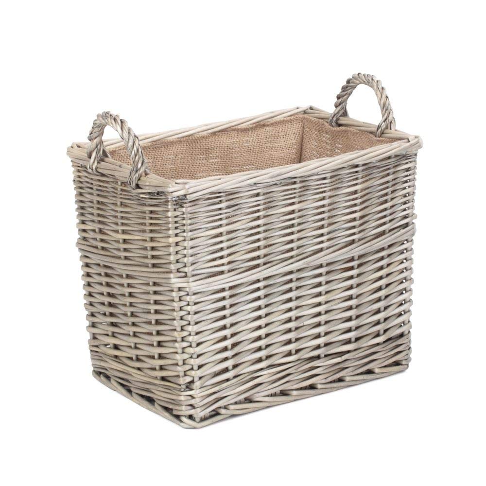 Small Rectangular Hessian Lined Wicker Log Storage Basket