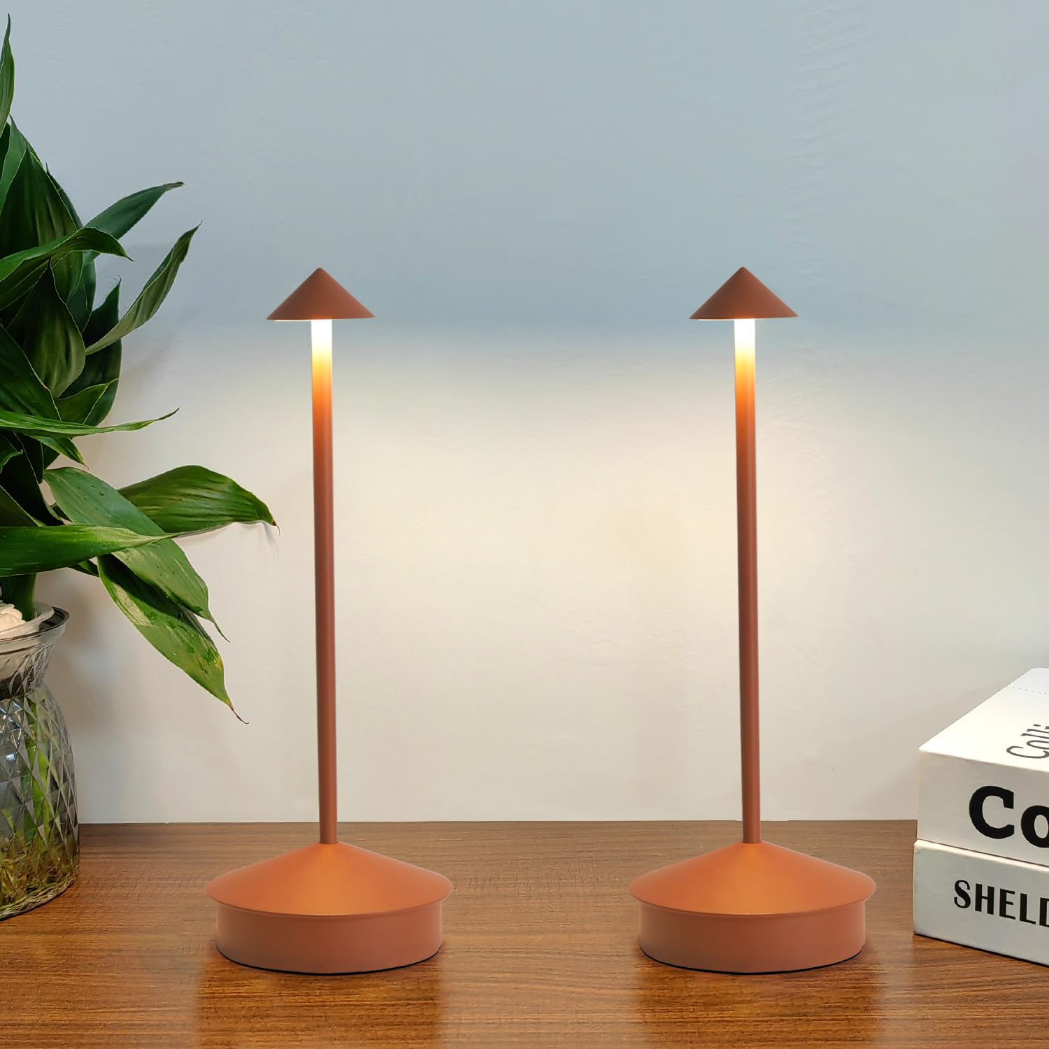Photo 1 of LED Cordless Table Lamps Set of 2, Portable Rechargeable 6000mAh Outdoor Camping Table Lamp,3 Color Stepless Dimming Battery Powered Lamp, Table Light for Dinner/Patio/Restaurant/Bedroom (Brown)