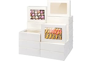 VANKUTL 8x6x2.5In 20pcs White Cookie Boxes with Window, Pastry Boxes for Gift Giving, Treat Boxes for Bread, Donuts, Valentine's Day, Women's Day, Mother's Day, Christmas, and Holiday Gatherings.