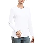Cotton Long Sleeve Shirts for Women Slim Fit Basic Tees Underscrub Tshirts Crewneck Undershirts Casual Plain Tops