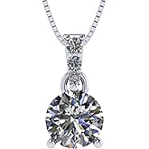 3 Prong Round Solitaire Simulated Diamond Necklace in Solid 925 Sterling Silver with Pure Brilliance Zirconia