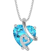 Aprila Women Heart Necklace 925 Sterling Silver Birthstone Pendant with Chain 5A Cubic Zirconia Jewelry for Her
