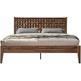 Queen Size Platform Bed with Headboard &amp; Footboard, Solid Wood Bed Frame, Central Metal Legs, 12 Reinforced Slatted, Noise-Free &amp; Anti-Slip, No Box Spring Needed, Easy Assembly, Walnut Finish ORQ-37