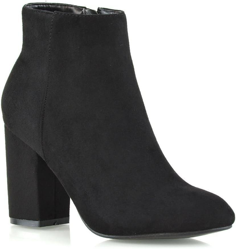 ESSEX GLAMESSEX GLAM Womens Casual Black Faux Suede Block Mid High Heel Smart Ankle Boots 8 B(M) US