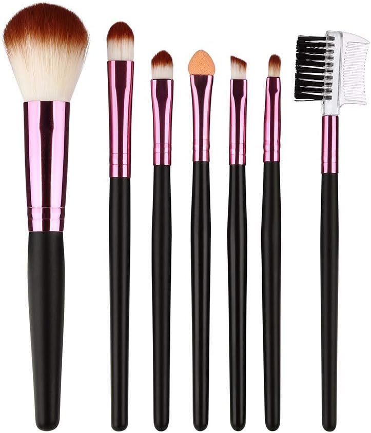 VECDY Makeup Brush Set, 7 Pcs Wood Handle Eyelash Eyeshadow Makeup Brushes, Multifunctional Beauty Blending Brush Tool Sets