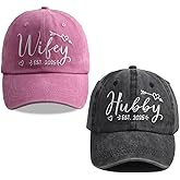 Kamaple 2 PCS Hubby and Wifey 2025 Hats for Men Women, Funny Adjustable Cotton Embroidered Couple Gifts Baseball Cap