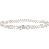 CHIC DIARY Women Bridal Pearl Belt White Beaded Crystal Rhinestone Retro Waist Belt for Wedding Dress