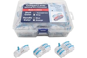 YQSIYU 1 Conductor Circuit Inline Wire Connectors, Push-in Terminal Block Wire Connectors in Transparent White with Blue Handle 125 Pcs in Boxes of Compact Inline Terminal