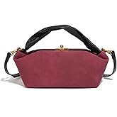 Suede Kiss Lock Shoulder Bag for Women, Vintage Slouchy Hobo Handbag, Soft Faux Suede Satchel with Detachable Strap