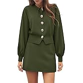 Tankaneo Womens Skirt 2 Piece Sweater Set Crewneck Button Up Cardigan Mini Skirt Trendy Casual Lounge Sets