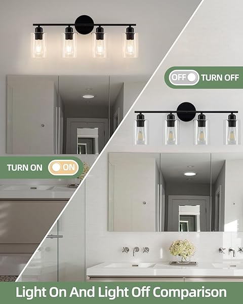 SEABLE 4-LIGHT BATHROOM LIGHT FIXTURES, MATTE BLACK VANITY LIGHTS FOR BATHROOM