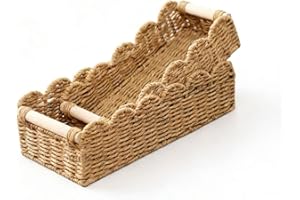 Scalloped Edge Woven Toilet Paper Storage Basket, Decorative Organizer for Over Toilet Tank, Shelf, Countertop, Bathroom, Liv