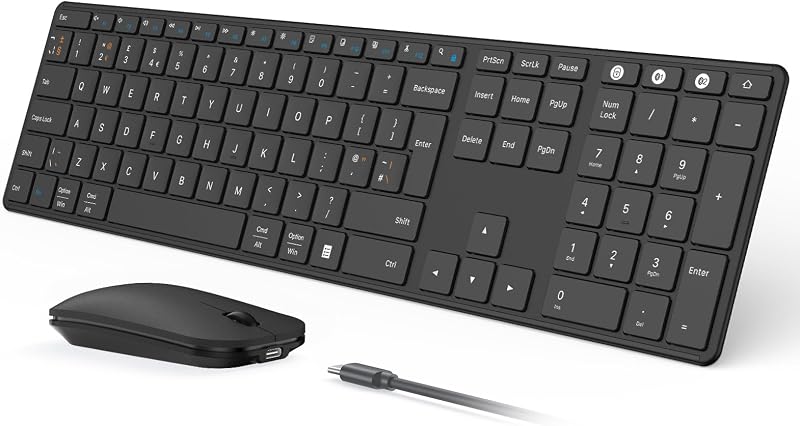 Seenda SKM64-3 Wireless Keyboard & Mouse Multi‑Device UK Layout Black