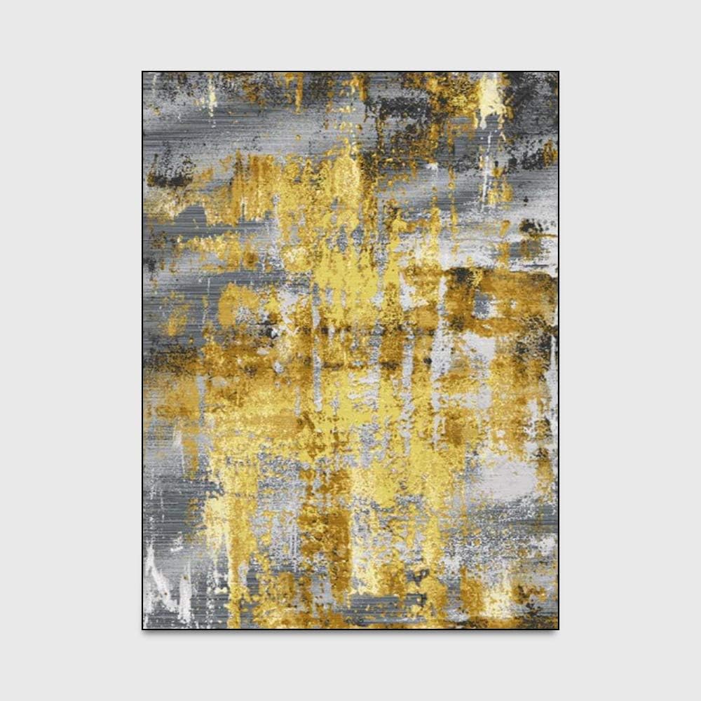 HJFGIRL Rug Rugs Living Room -Large Soft Touch Modern Nordic Minimalistic Dark Gray Abstract Gold Foil Ink Carpet Large Size (160 * 230Cm),150 * 200cm