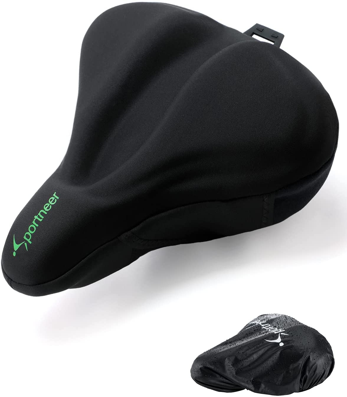 Sportneer Large Bike Seat Cover Padded Wide Bike Seat Cushion Ultra-Comfortable Memory Foam Bike Saddle Cushion Strong Velcro Non-Slip with Waterproof Bike Saddle Cover-Black