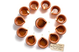 CRAFTSMAN SATVIK Set of 12 Handmade Terracotta Clay Diyas – Traditional Earthen Oil Lamps for Festive Home Decor – Natural & Eco-Friendly